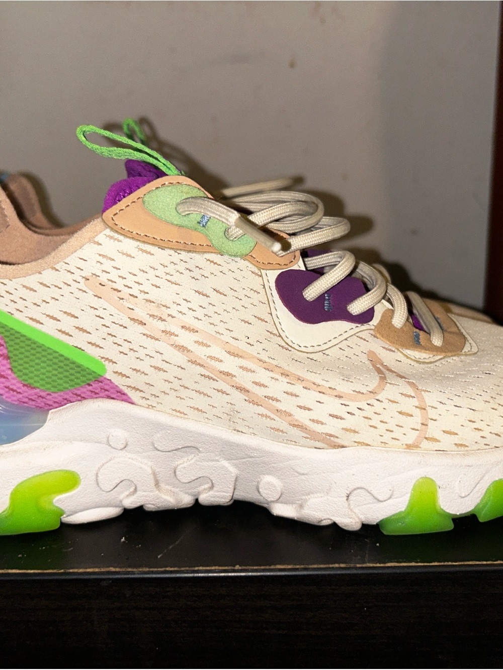 Nike Women’s Cream Sneakers with Green & Purple Accents